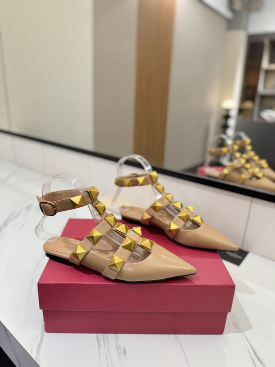 Valentino Premium Leather Flat Slide Sandals with Classic Hardware Detail