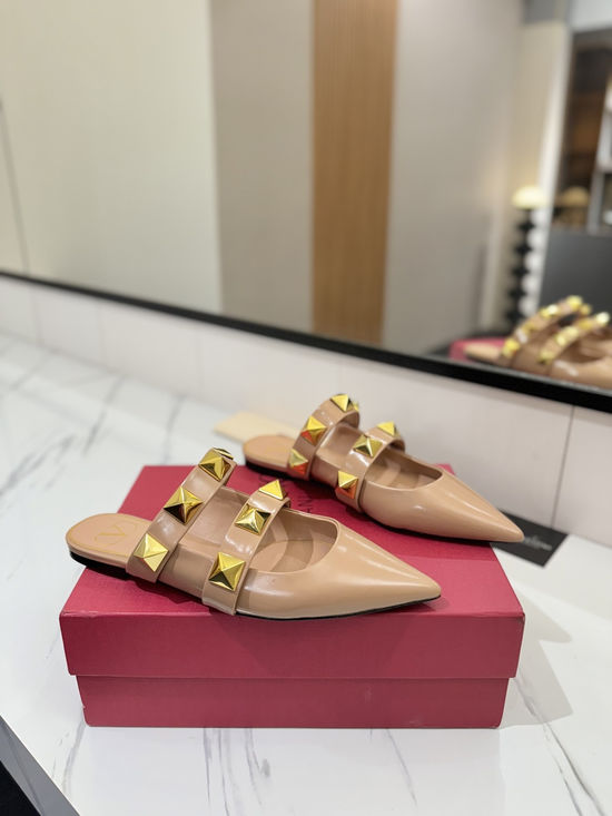 Valentino Genuine Leather Flat Slide Sandals with Elegant Hardware Accent