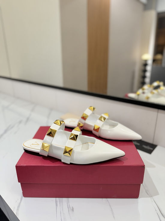 Valentino Genuine Leather Flat Slide Sandals with Elegant Hardware Accent