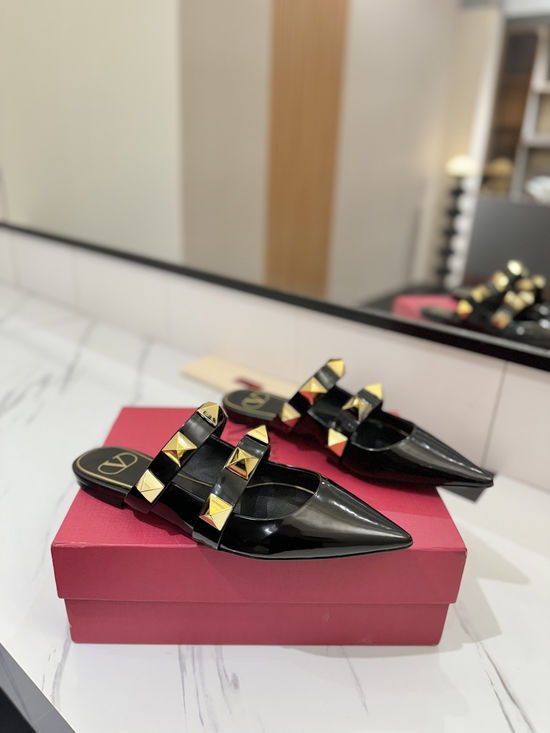 Valentino Genuine Leather Flat Slide Sandals with Elegant Hardware Accent