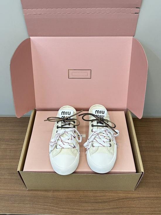 Miu Miu Embroidered Canvas Slip On Casual Shoes