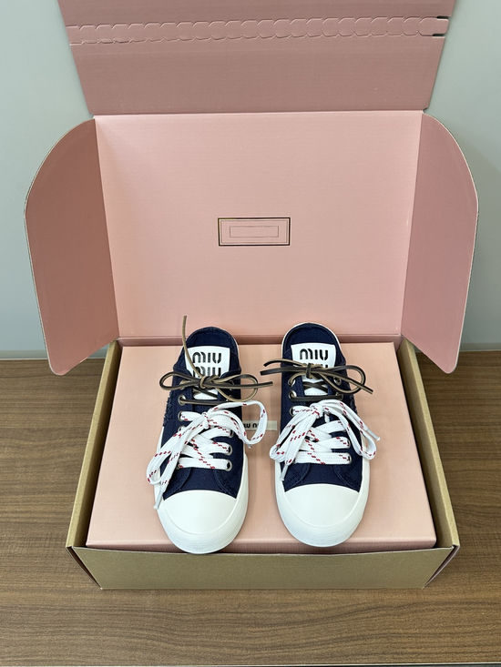 Miu Miu Embroidered Canvas Slip On Casual Shoes