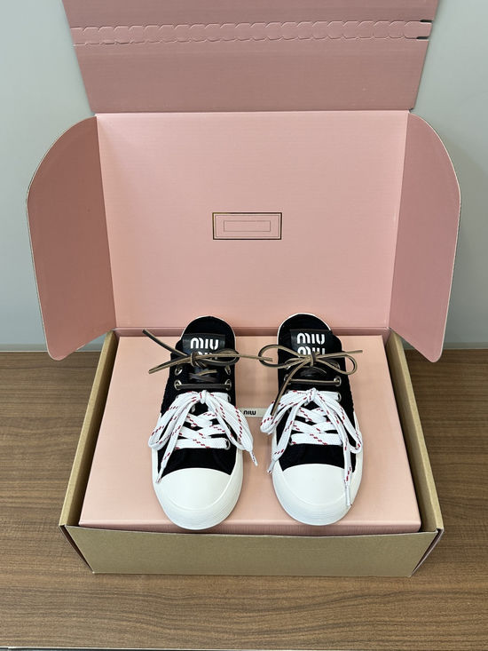Miu Miu Embroidered Canvas Slip On Casual Shoes
