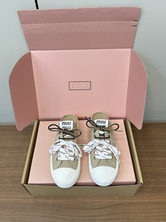 Miu Miu Embroidered Canvas Slip On Casual Shoes