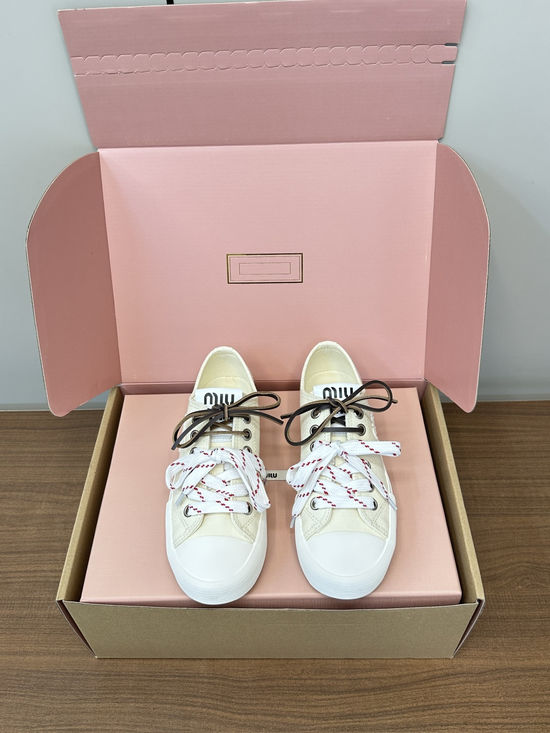 Miu Miu Embroidered Canvas Low Top Casual Shoes