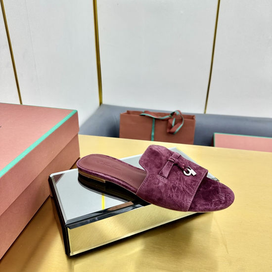Loro Piana Knit Upper Slippers with Sheepskin Lining and Leather Sole