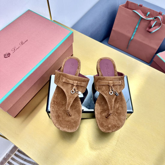 Loro Piana Soft Suede Slides Cashmere Lining Silk Insole Genuine Leather Sole
