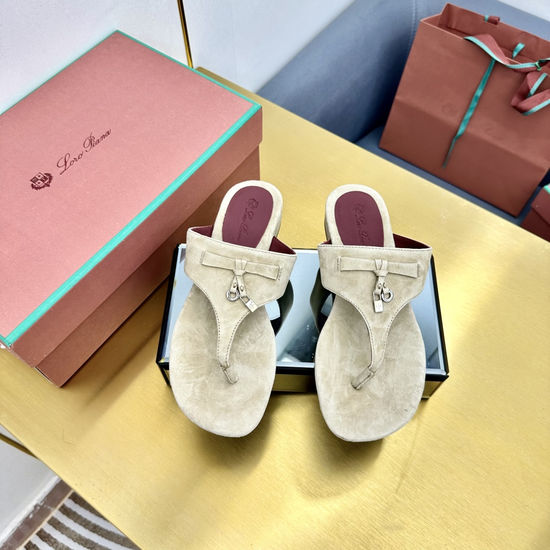 Loro Piana Soft Suede Slides Cashmere Lining Silk Insole Genuine Leather Sole