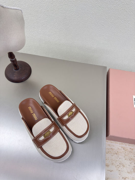 Miu Miu Brown Apricot Closed Toe Platform Slip On Shoes