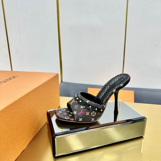 Louis Vuitton Colorful Pattern Low Heel Slippers Bow Decor Leather Sole
