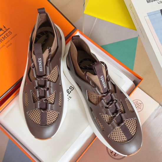 Hermes Knitted Leather Sneakers With Hollow Out Design
