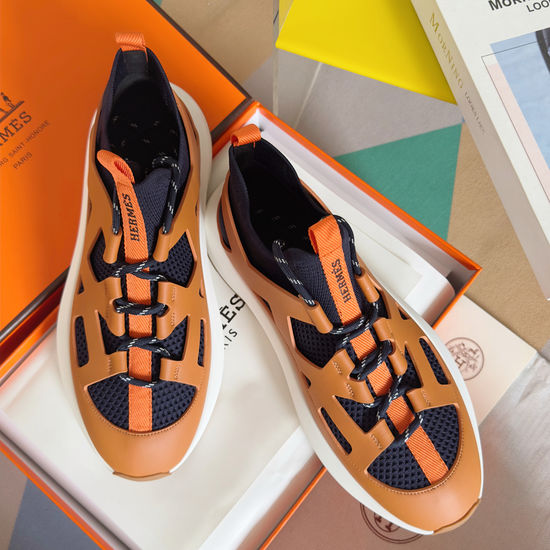 Hermes Knitted Leather Sneakers With Hollow Out Design