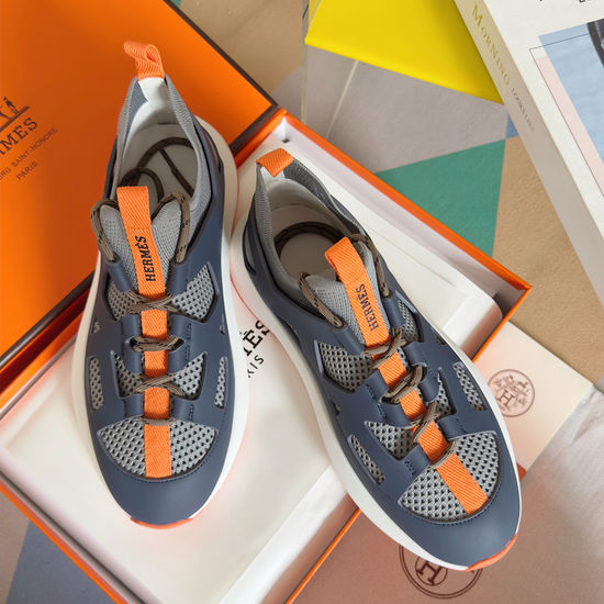 Hermes Knitted Leather Sneakers With Hollow Out Design