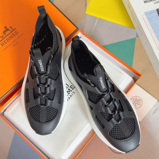 Hermes Knitted Leather Sneakers With Hollow Out Design