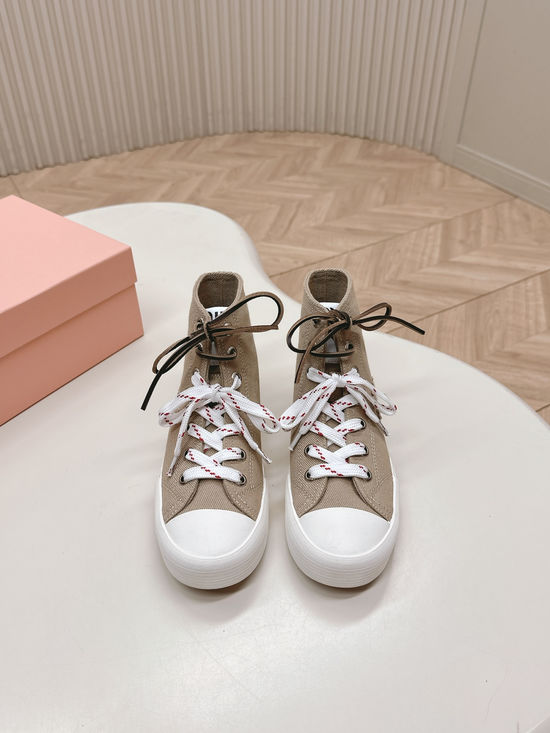 Miu Miu Dual Laces Canvas Casual Sneakers Soft Non Slip Sole
