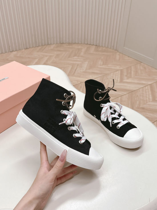 Miu Miu Casual Canvas Sneakers with Double Lace Design