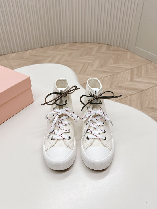 Miu Miu Dual Laces Canvas Casual Sneakers Soft Non Slip Sole