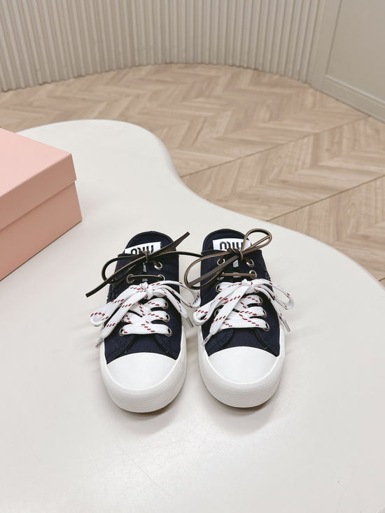 Miu Miu Dual Laces Canvas Casual Sneakers Soft Non Slip Sole