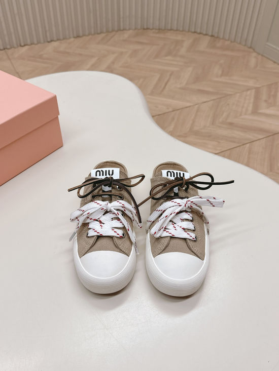 Miu Miu Dual Laces Canvas Casual Sneakers Soft Non Slip Sole