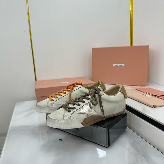 Miu Miu Vintage Distressed Leather Sneakers with Full Packaging