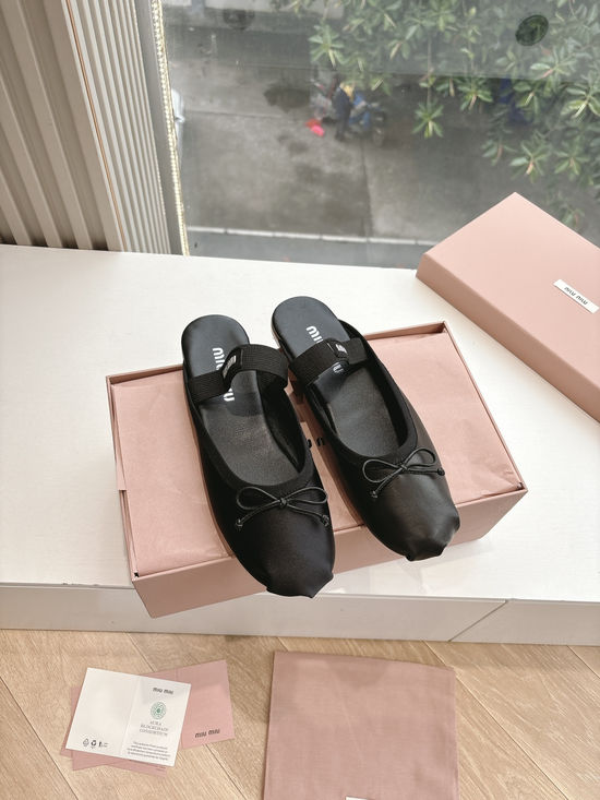 Miu Miu Bow Satin Silk Flat Ballet Shoes