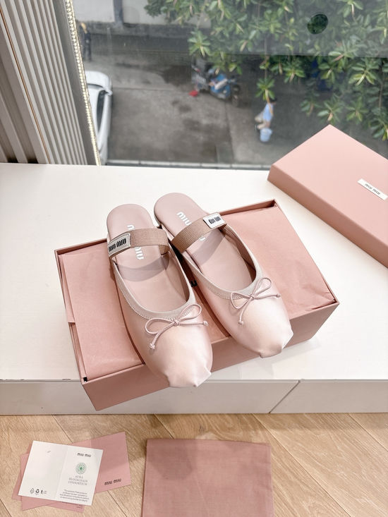 Miu Miu Bow Satin Silk Flat Ballet Shoes