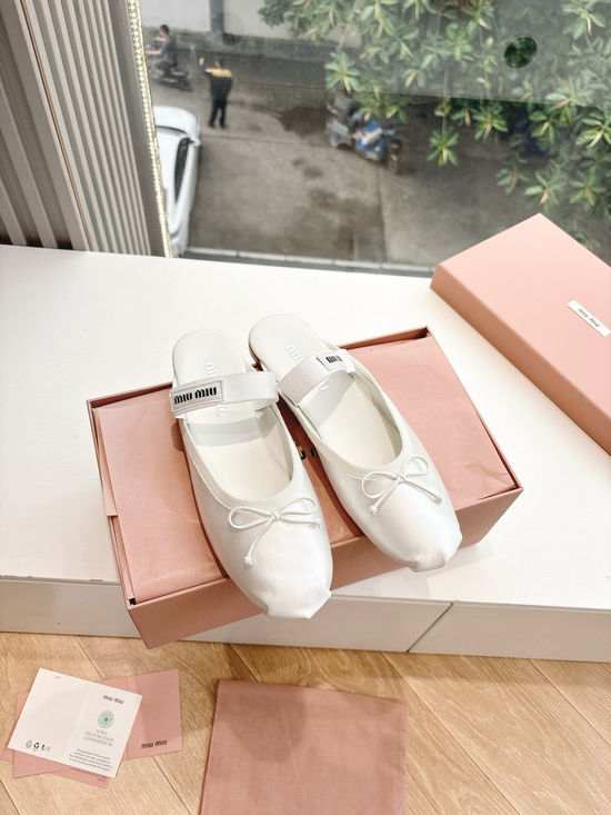 Miu Miu Bow Satin Silk Flat Ballet Shoes