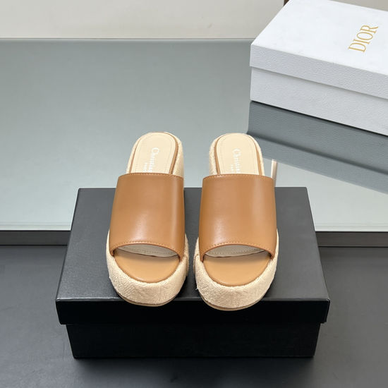 Christian Dior Cowhide Wedge Slide Sandals with Embossed Platform