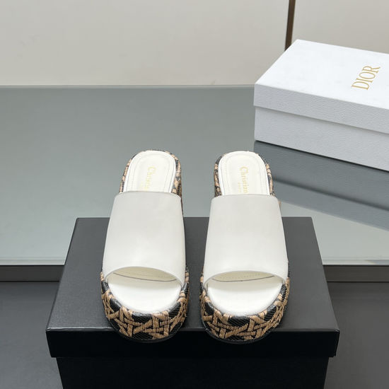 Christian Dior Embroidered Wedge Heel Platform Slides