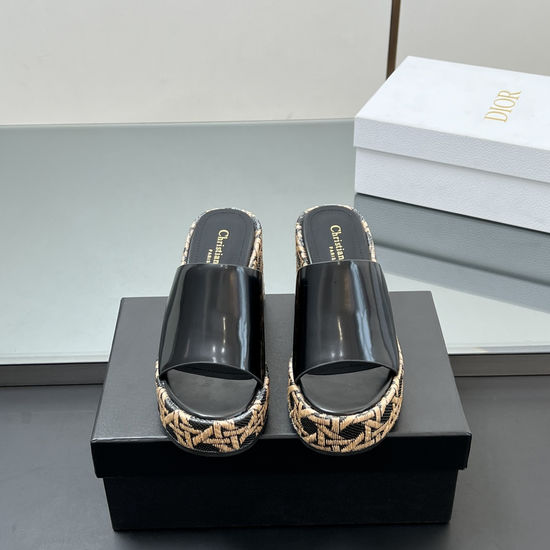 Christian Dior Embroidered Wedge Heel Platform Slides