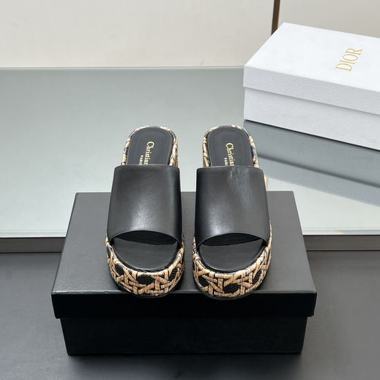 Christian Dior Embroidered Wedge Heel Platform Slides