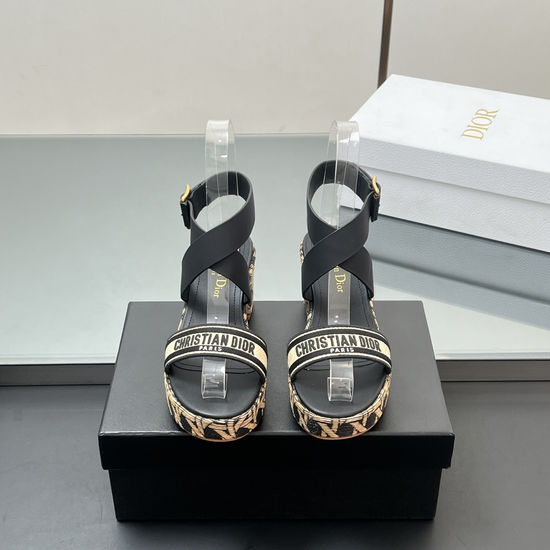 Christian Dior Wedge Heel Platform Slides with Metal Logo Detail