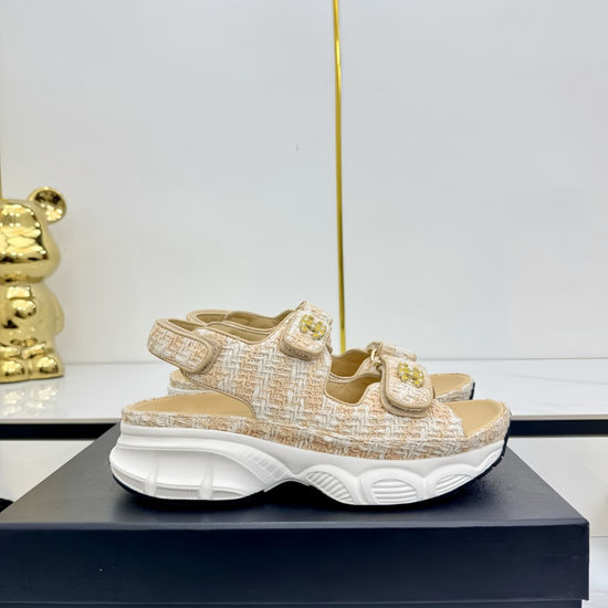 Chanel Premium Magic Tape Leather Casual Comfortable Beach Slides