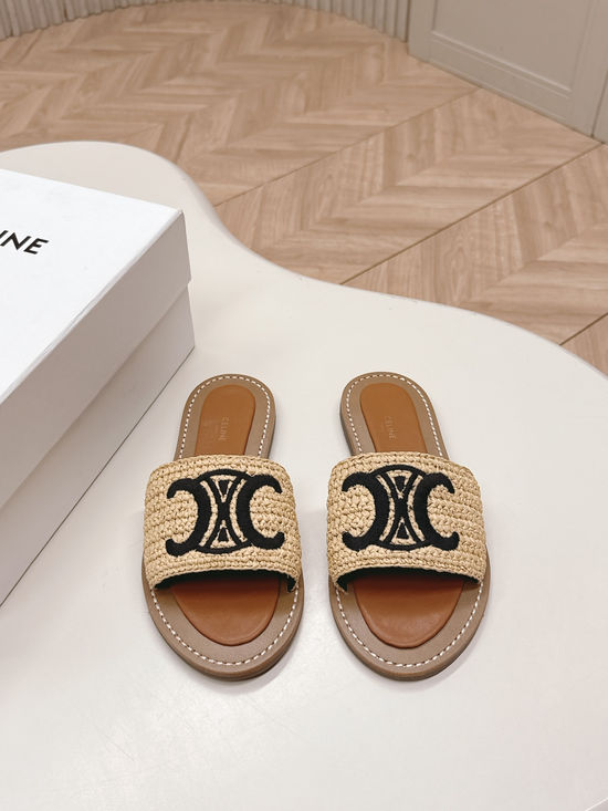 Celine Classic Embossed Logo Flat Stylish Casual Daily Slides
