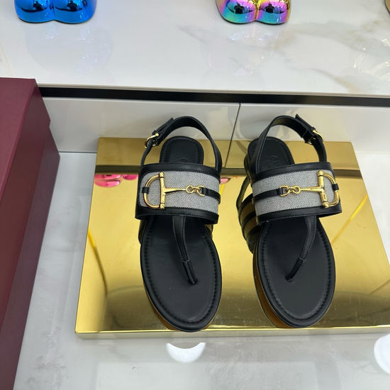 Gucci Gold Buckle Leather Toe Post Sandals Premium Quality