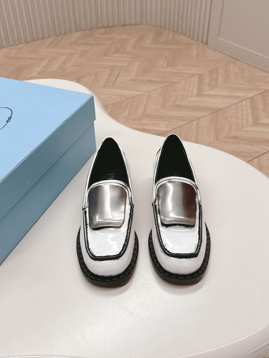 Prada Retro Hardware Decor Leather Loafers Comfortable Daily Office Shoes