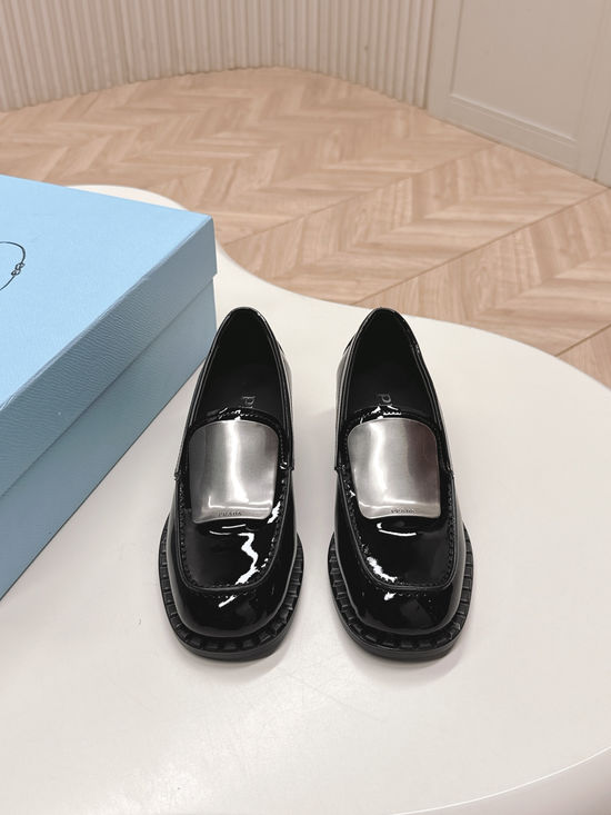 Prada Retro Hardware Decor Leather Loafers Comfortable Daily Office Shoes