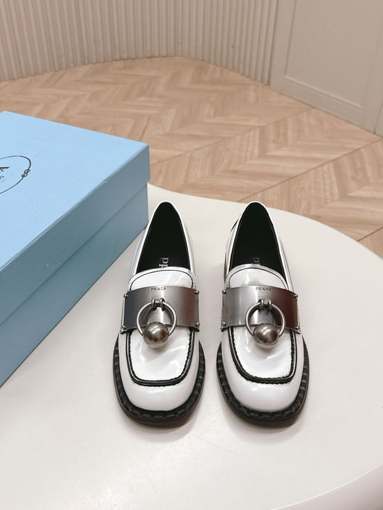 Prada Retro Hardware Decor Leather Loafers Comfortable Daily Office Shoes