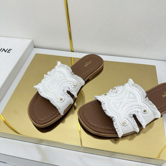 Celine Embroidered Upper Genuine Leather Sole Slides