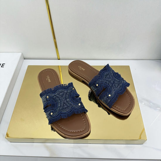 Celine Embroidered Upper Genuine Leather Sole Slides