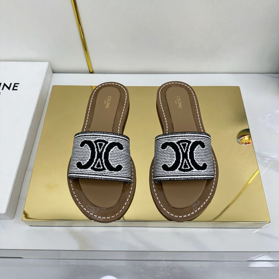 Celine Embroidered Upper Genuine Rubber Sole Slides
