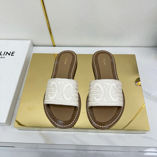 Celine Embroidered Upper Genuine Rubber Sole Slides