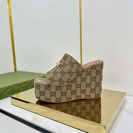 Gucci Horsebit Decor Platform Wedge Slides Thick Sole Comfortable Sandals