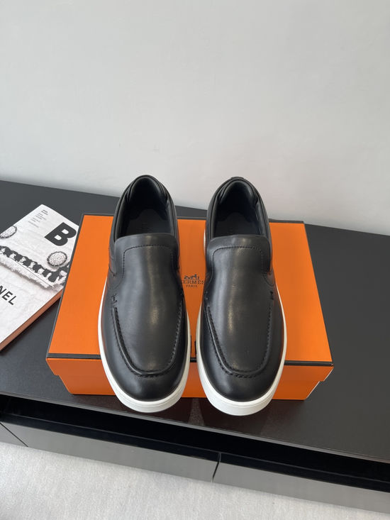 Hermes Classic Slip On Casual Leather Sneakers Comfortable Daily Footwear