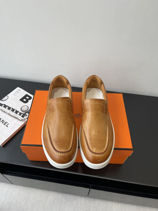 Hermes Classic Slip On Casual Leather Sneakers Comfortable Daily Footwear