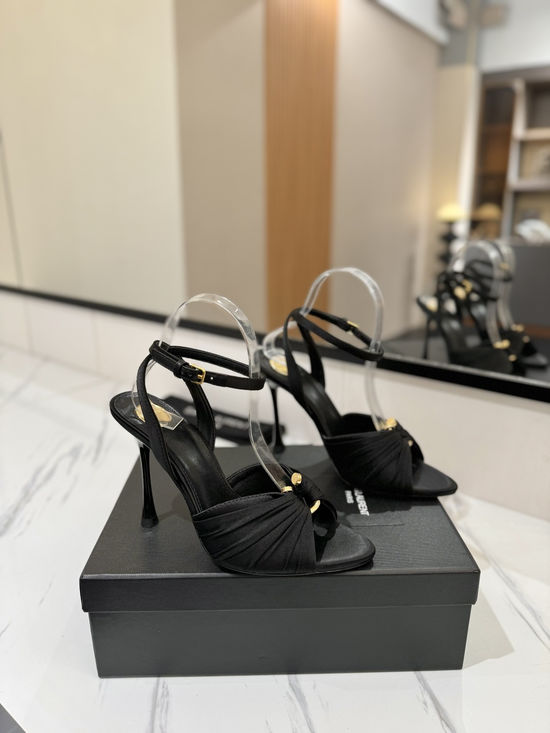 Yves Saint Laurent Silk Upper High Heel Sandals With Logo Heel