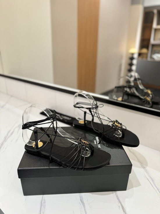 Yves Saint Laurent Leather Sole Strap Slide Sandals With Logo Buckle