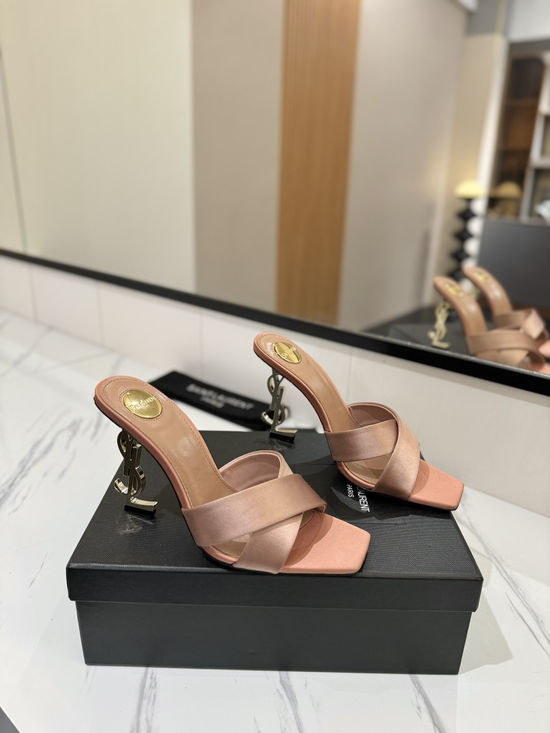 Yves Saint Laurent Patent Leather Silk High Heel Sandals With Logo Heel