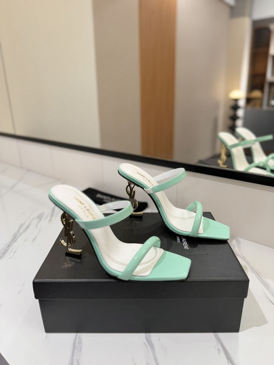Yves Saint Laurent Decorative Heel Patent Leather High Heel Sandals