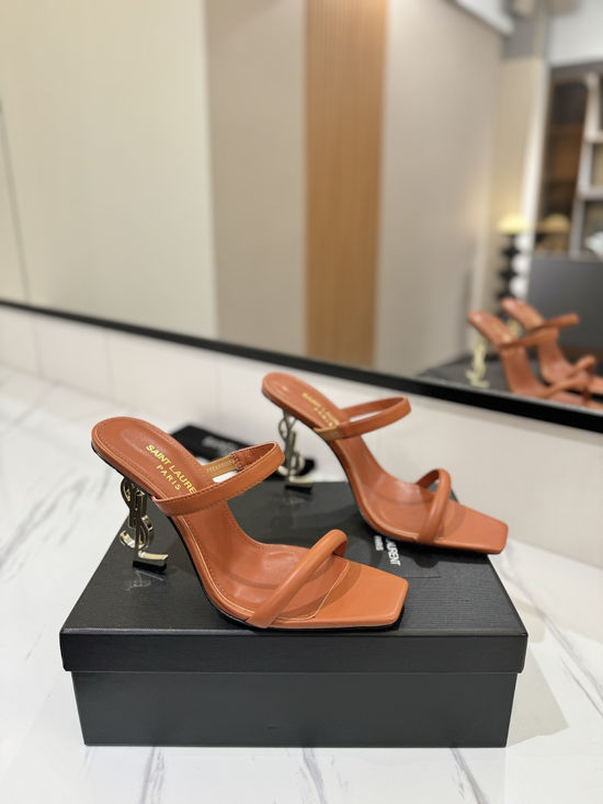 Yves Saint Laurent Decorative Heel Patent Leather High Heel Sandals